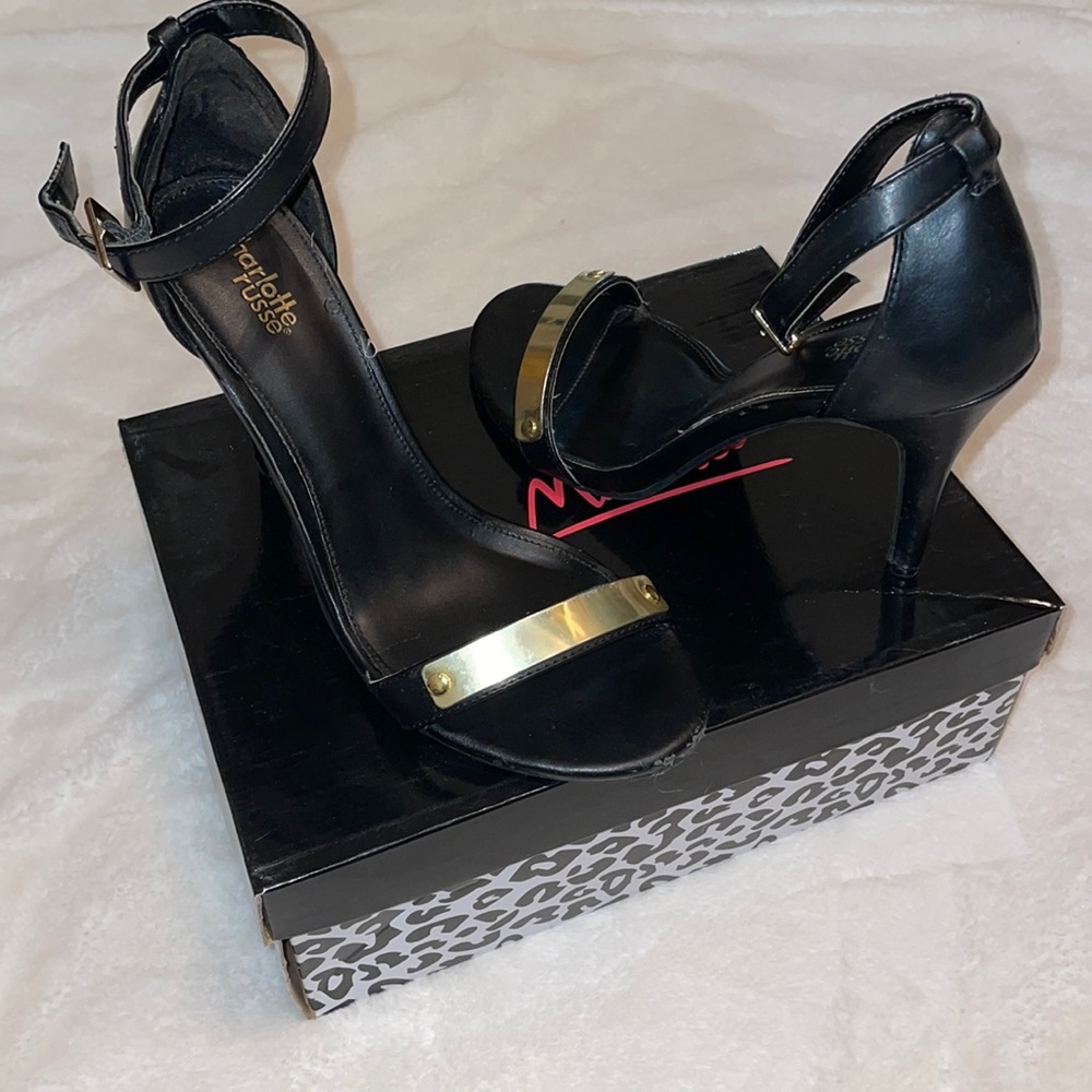 Black with gold strapped heels